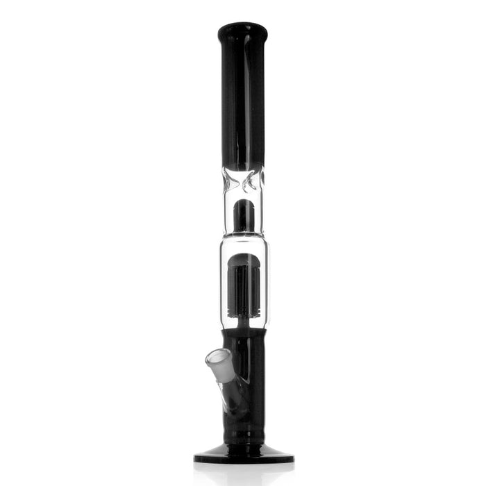 Black and clear glass straight cylinder bong with 6-arm perc