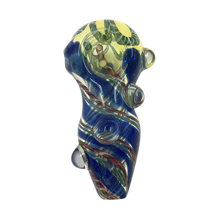 Spoon Pipe Fumed Inside-Out Blue Stripe Frit Has Glass Marbles 100#