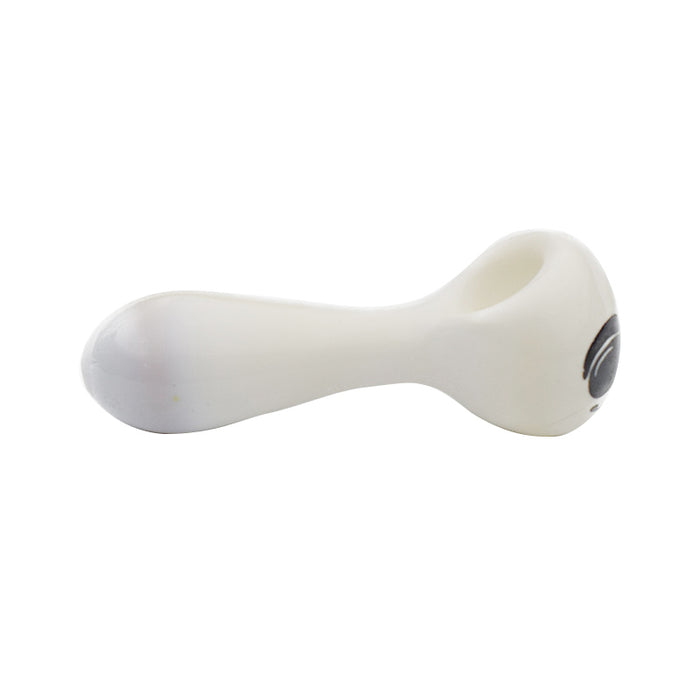 3.7" White glass hand pipe with cute smile face G014