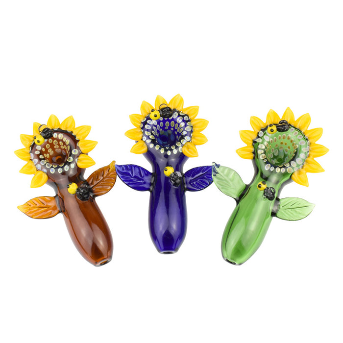 Sunflower Glass Spoon Pipes  Hand Blown Hand Pipe 589#