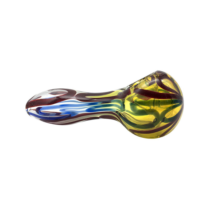 Fire and Ice Stripes Flower Mark & Golden Yellow Spoon Pipe 050#