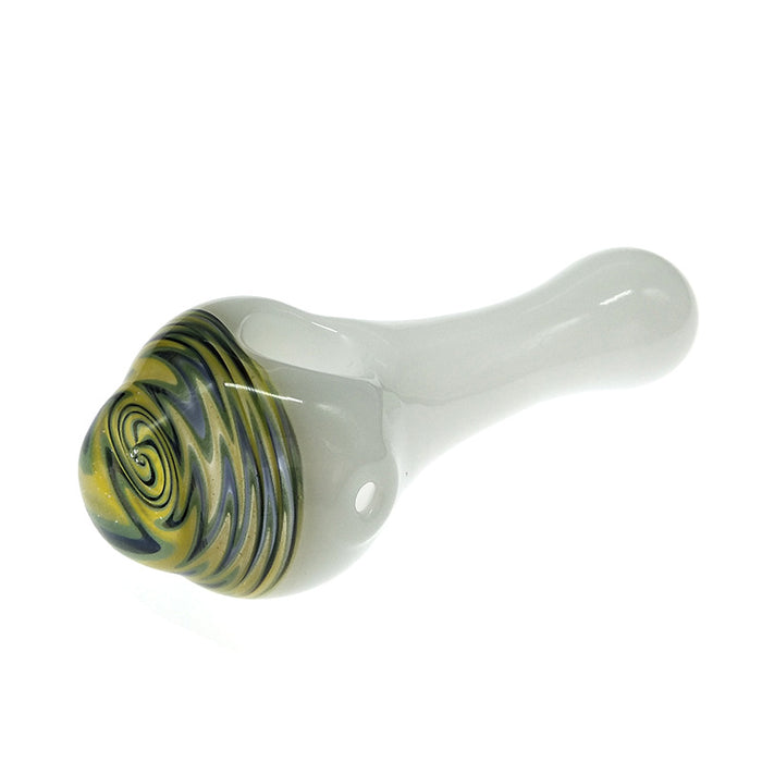 White Jade Spoon pipe Green Thread Marbles Glass Bowl Pipe 076#