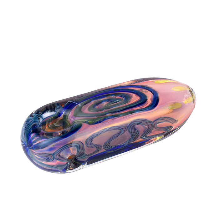 Glass Spoon Pipe Colored Glass Hand Pipe with Marbles and Squiggles 366#