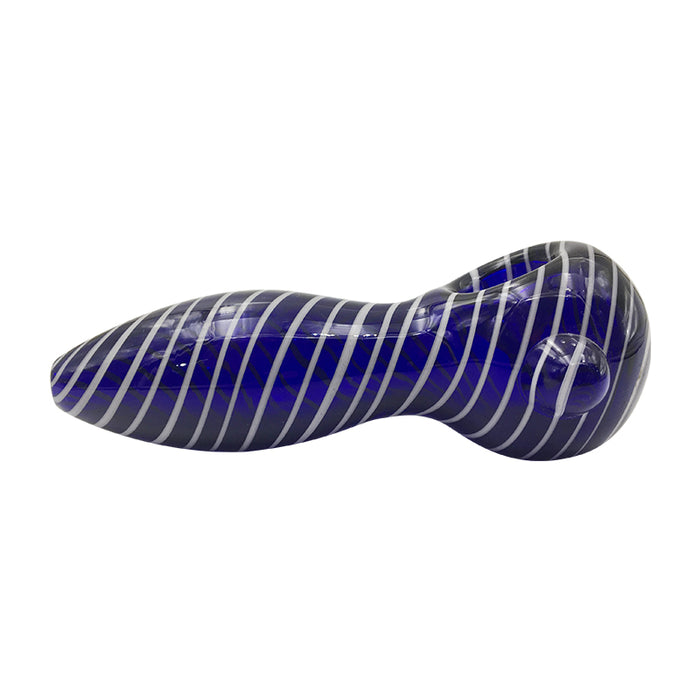 Cobalt Glass Spoon pipe has double white stripes two colors 061#