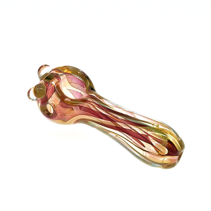 Colored Stripe Fumed Spoon Pipe with Glass Marbles 084#