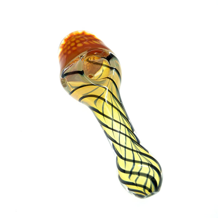 Black Stripes Pale Yellow Spoon Pipe W/ Honeycomb Bowl 093#
