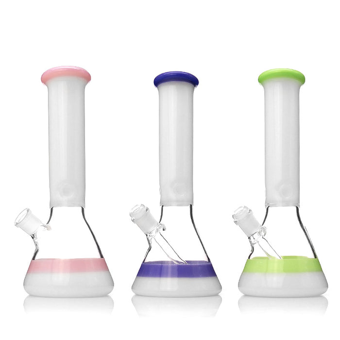 White Neck Colored Lip Glass Beaker Base Ice Smoking Pipes