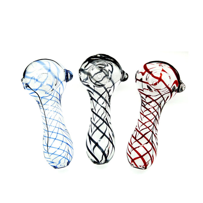 Clear Spoon Pipe Has Red/Blue Cross Stripes & Glass Marbles 019#