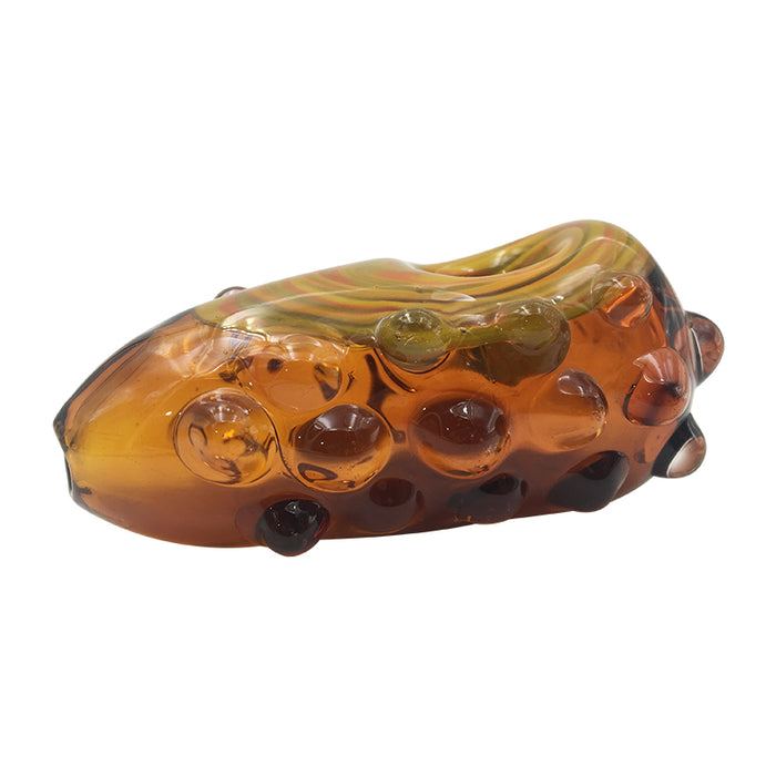 Amber Color Shapes Hand Pipe Has Glass Marbles Both Sides  179#