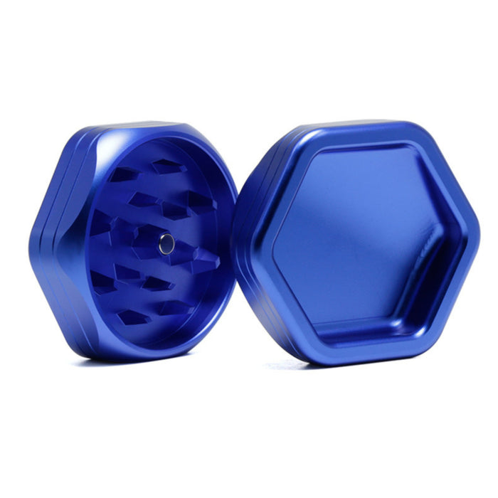 2-Layer Hexagon Aluminum Alloy Herb Crusher Grinder-Blue Color