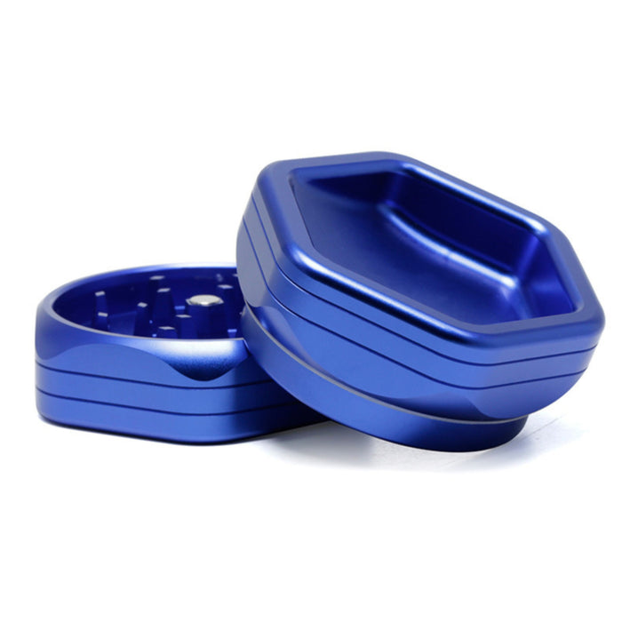 2-Layer Hexagon Aluminum Alloy Herb Crusher Grinder-Blue Color