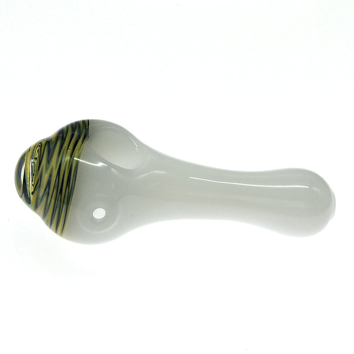 White Jade Spoon pipe Green Thread Marbles Glass Bowl Pipe 076#
