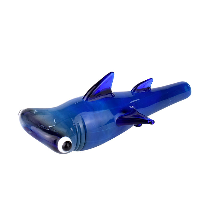 Dark Blue Oceanic Double Hammer Shark Glass Hand Pipe 132#