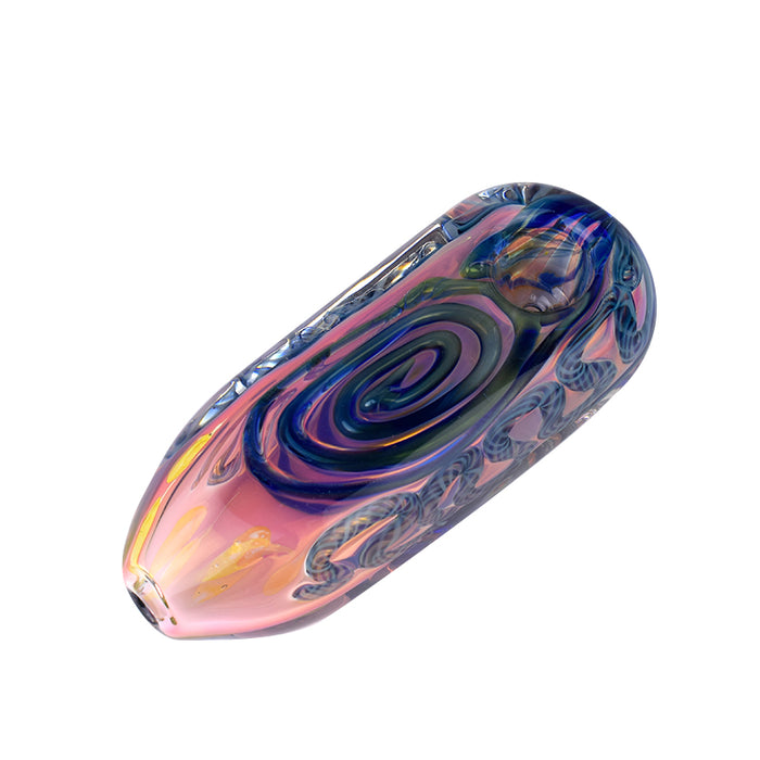 Glass Spoon Pipe Colored Glass Hand Pipe with Marbles and Squiggles 366#