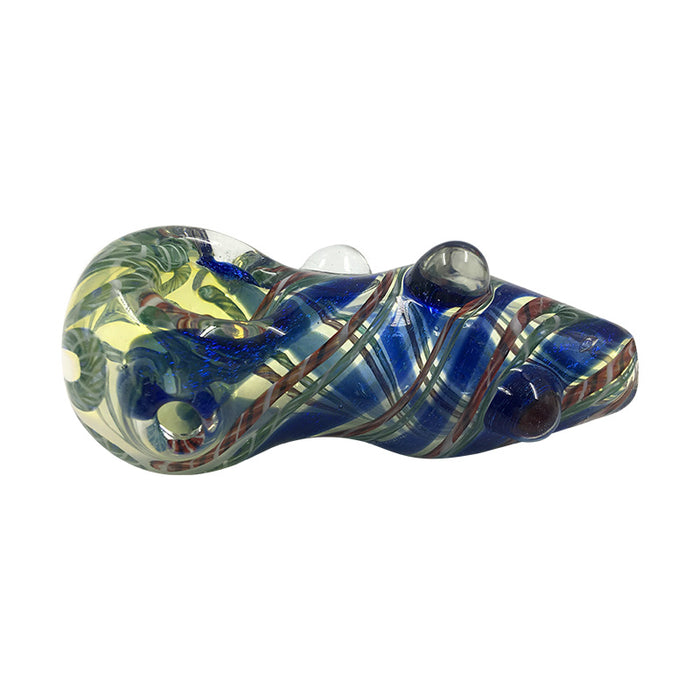 Spoon Pipe Fumed Inside-Out Blue Stripe Frit Has Glass Marbles 100#