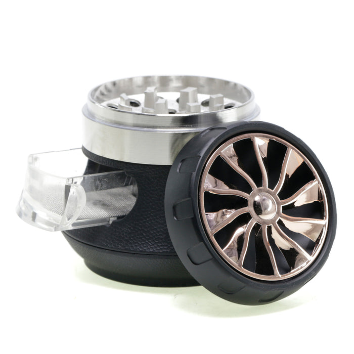 63MM Inch Vase With Drawer Shape Turbo Maple Chamfered Metal 4 Layer Smoke Grinder-Black