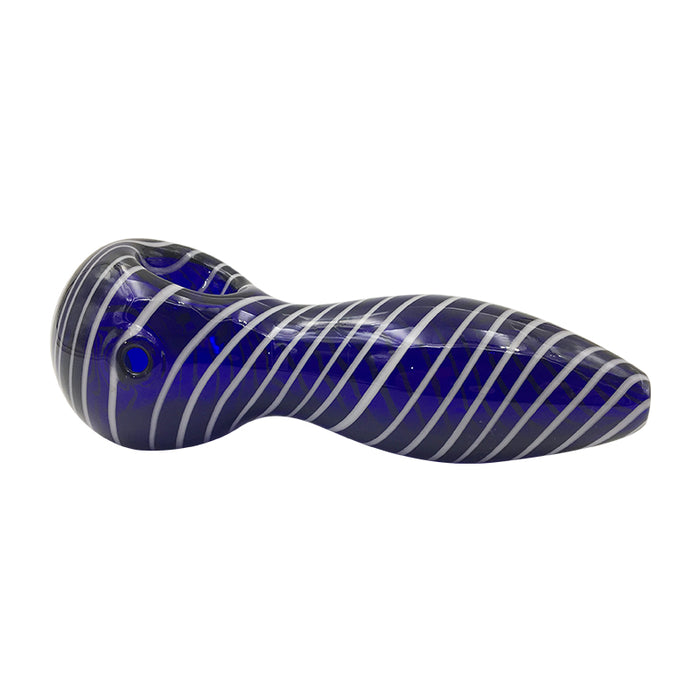Cobalt Glass Spoon pipe has double white stripes two colors 061#