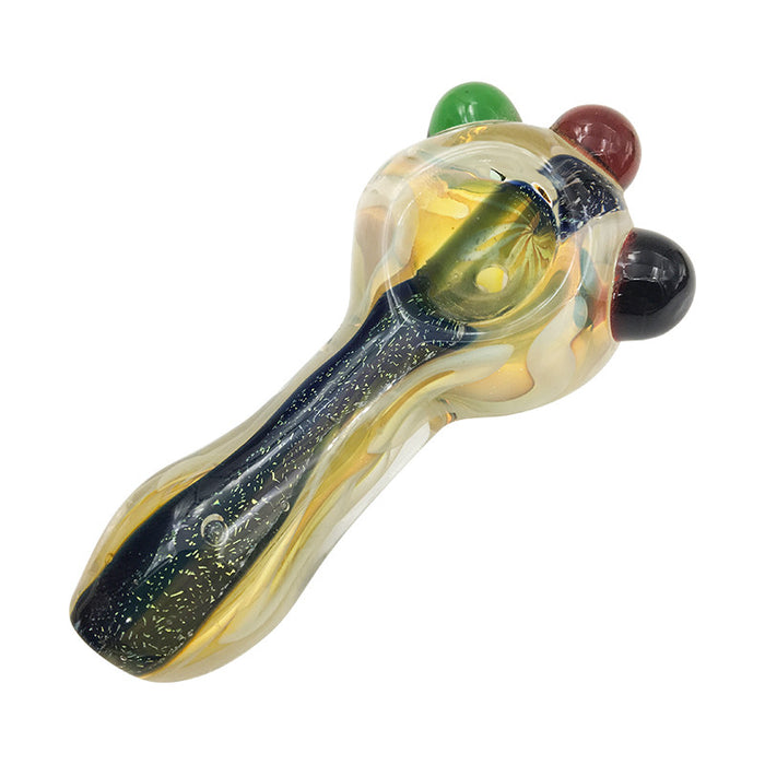 Gold Fumed Spoon pipe with Aqua  Blue Sparkle Striped Pipe 011#