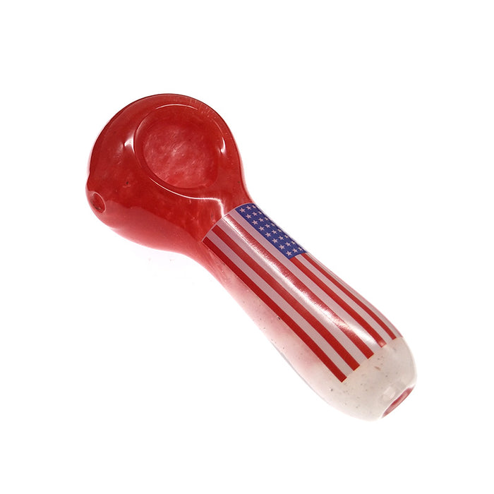 America USA Flag Spoon Pipe Fumed Glass Red & White Hand Pipe 031#
