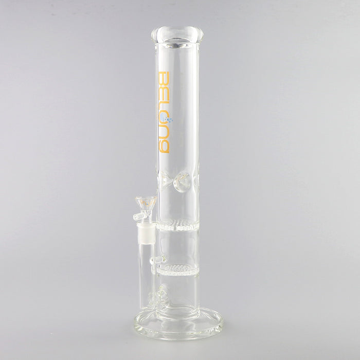 14" Tall Two Honeycomb Straight Tube Glass Water Bong 342#