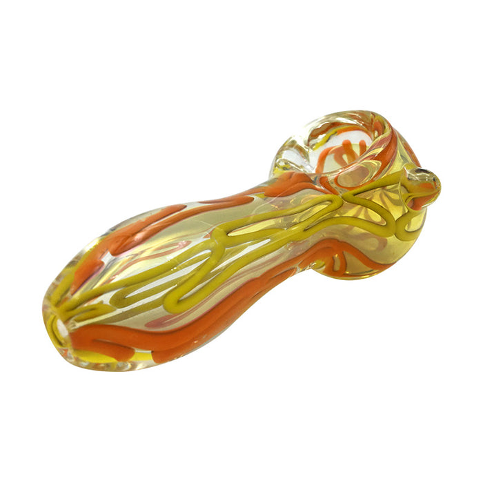 Yellow Colored Stripe Glass Spoon Pipe with Spikes 228#