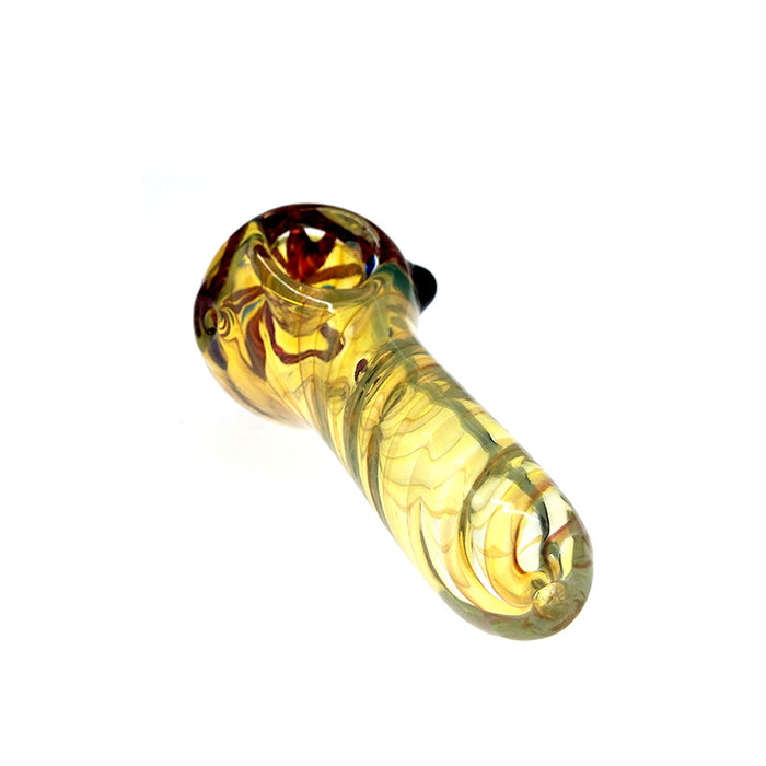 Fumed Yellow Spoon Spiral Stripes W/ Red Flower Bowl and Blue Marbles 085#