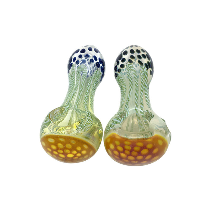Honeycomb Fumed Inside-Out Stripe Frit Spoon pipe & Black Spots Pipe 080#
