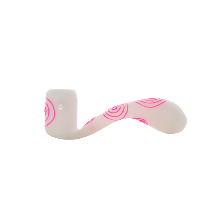 Glass sherlock spoon pipe with pink circle G008