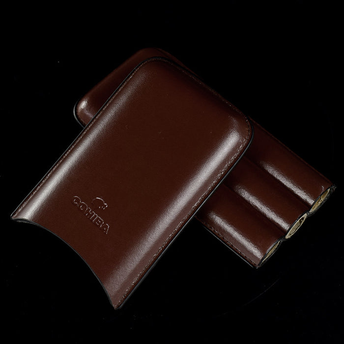 3 Tube COHIBA Brown Leather Holder Travel Cigar Case Humidor