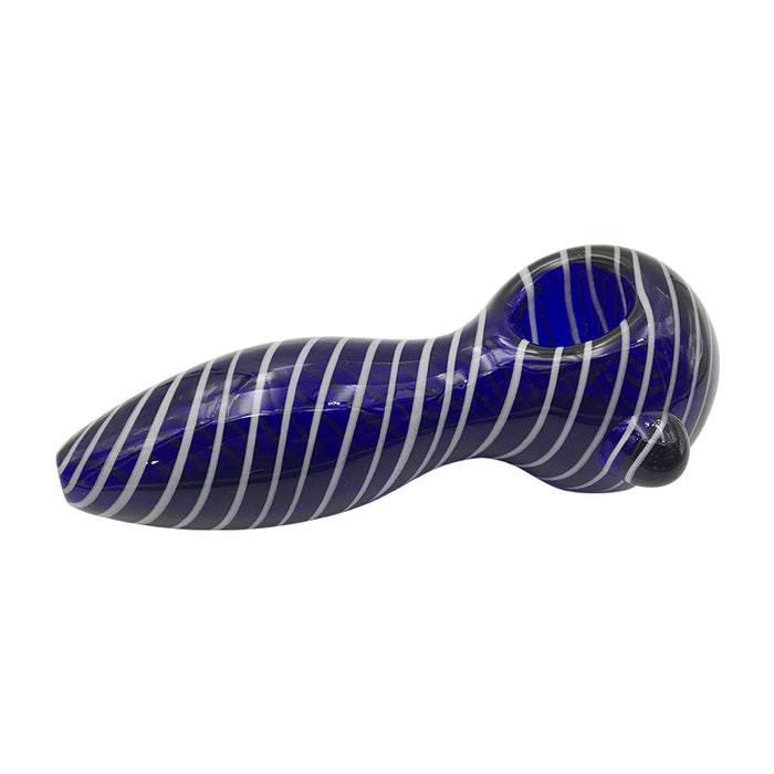 Cobalt Glass Spoon pipe has double white stripes two colors 061#