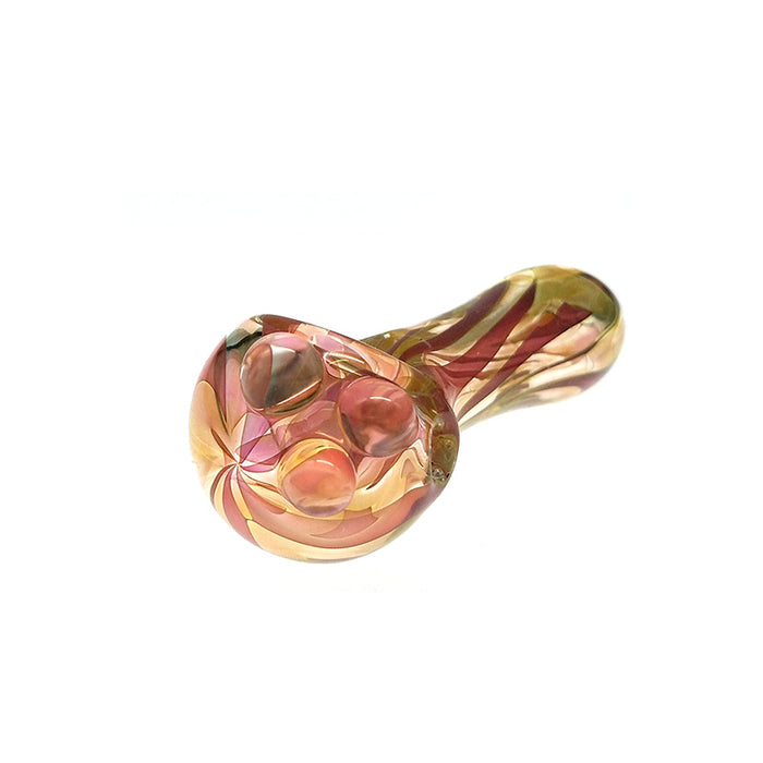 Colored Stripe Fumed Spoon Pipe with Glass Marbles 084#