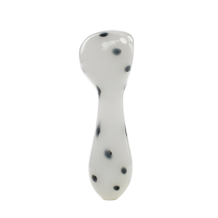 3.7" White glass hand pipe with black dots G015