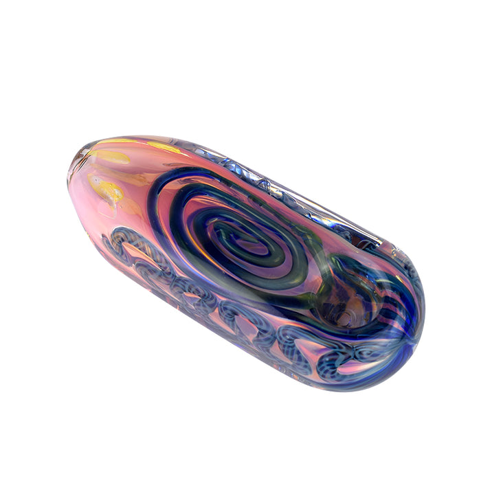 Glass Spoon Pipe Colored Glass Hand Pipe with Marbles and Squiggles 366#