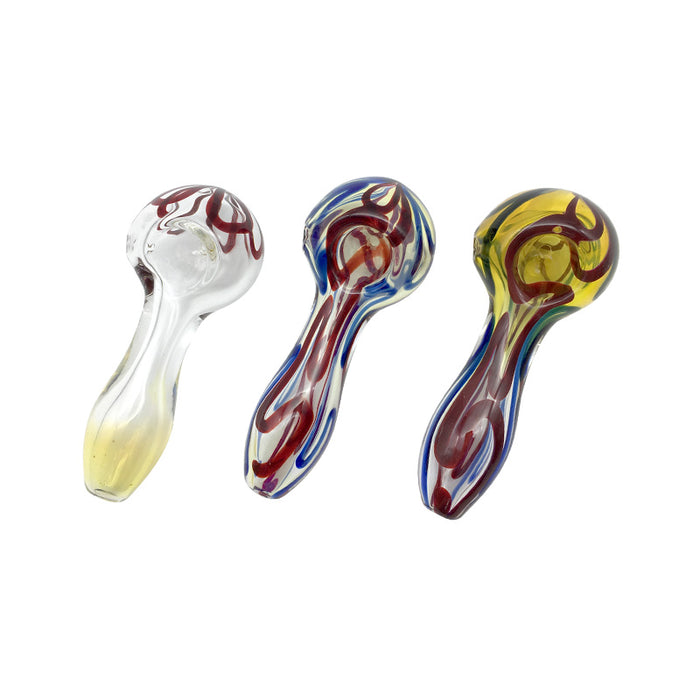 Fire and Ice Stripes Flower Mark & Golden Yellow Spoon Pipe 050#