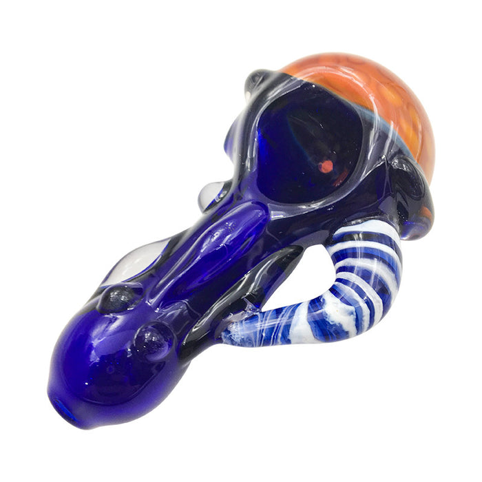 Honeycomb Cobalt Glass Spoon pipe with Striped Appendage 081#