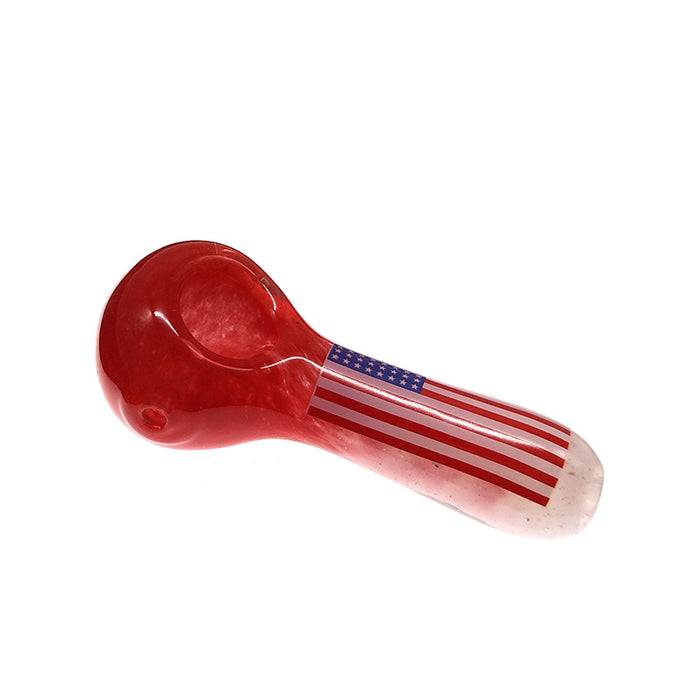 America USA Flag Spoon Pipe Fumed Glass Red & White Hand Pipe 031#