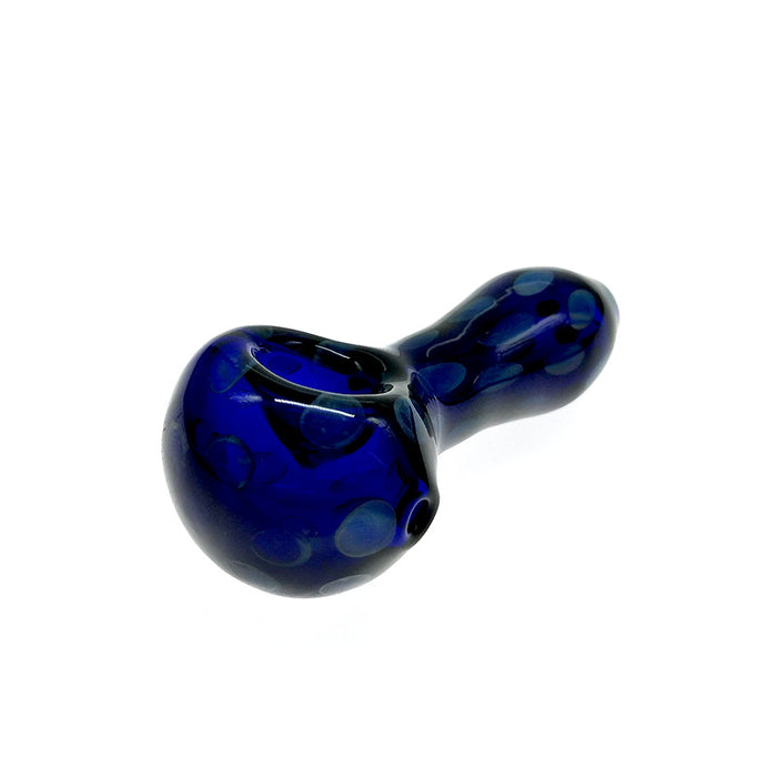 Cobalt Glass Spoon pipe with White Spots and Glass Marbles 090#