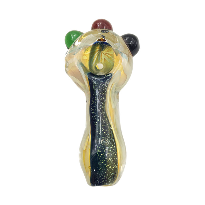 Gold Fumed Spoon pipe with Aqua  Blue Sparkle Striped Pipe 011#