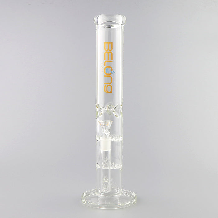 14" Tall Two Honeycomb Straight Tube Glass Water Bong 342#