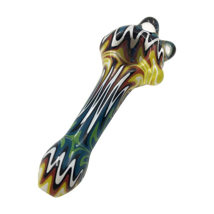 Wholesale Glass Spoon Hand Pipe for Smoking Tobacco with White Sharp Lines 020#