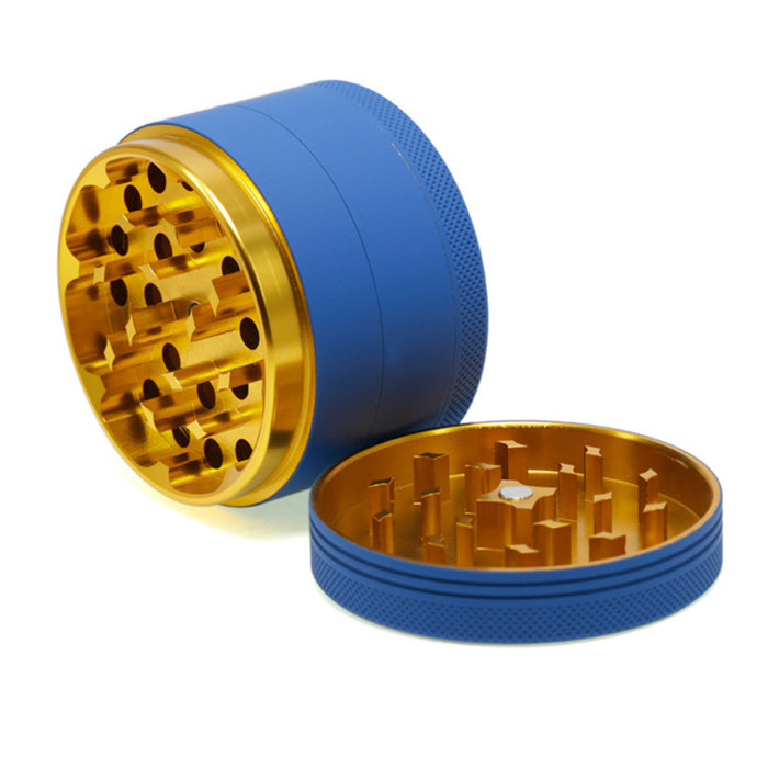 4 Layers Inner Golden Aluminum Alloy Outer Rubber Paint Weed Grinder-Blue
