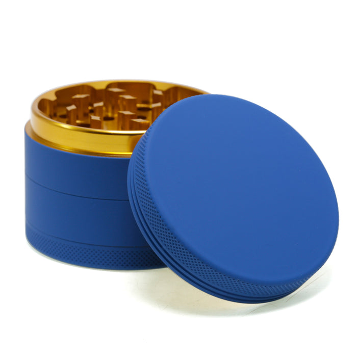 4 Layers Inner Golden Aluminum Alloy Outer Rubber Paint Weed Grinder-Blue