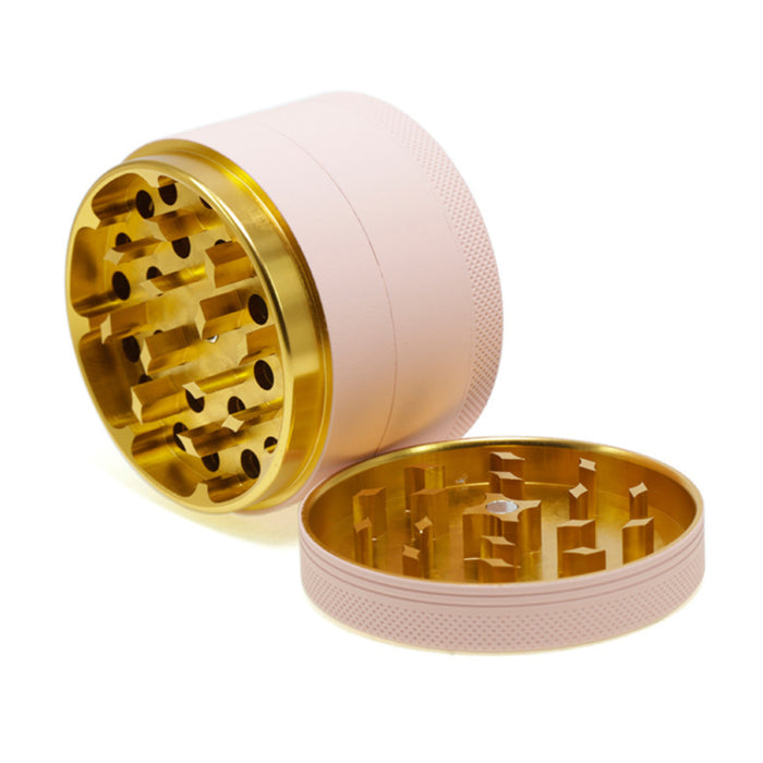 4 Layers Inner Golden Aluminum Alloy Outer Rubber Paint Weed Grinder-Light-Pink