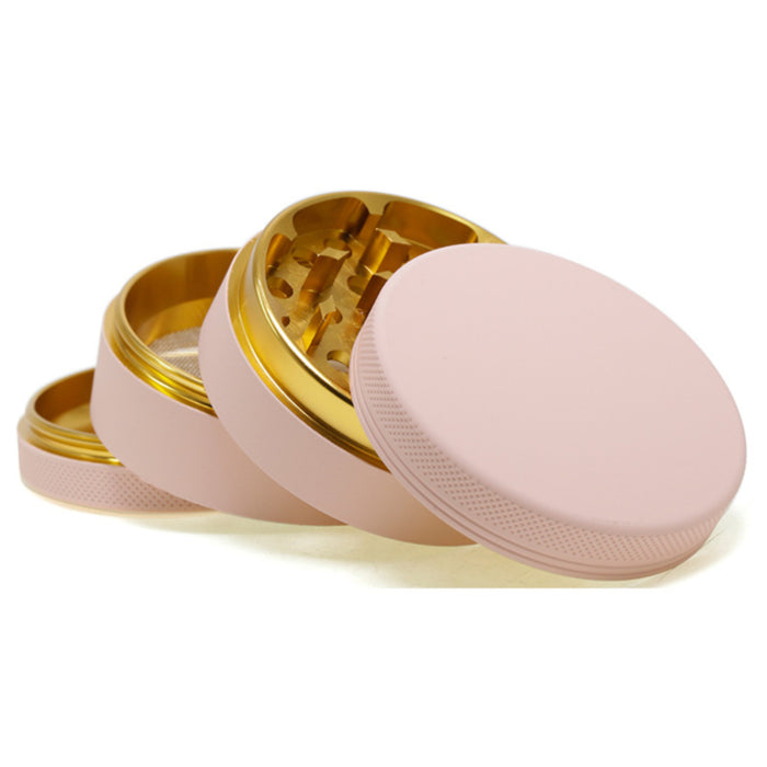 4 Layers Inner Golden Aluminum Alloy Outer Rubber Paint Weed Grinder-Light-Pink