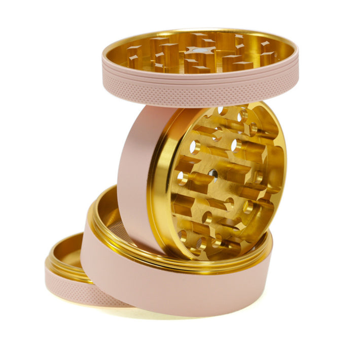 4 Layers Inner Golden Aluminum Alloy Outer Rubber Paint Weed Grinder-Light-Pink