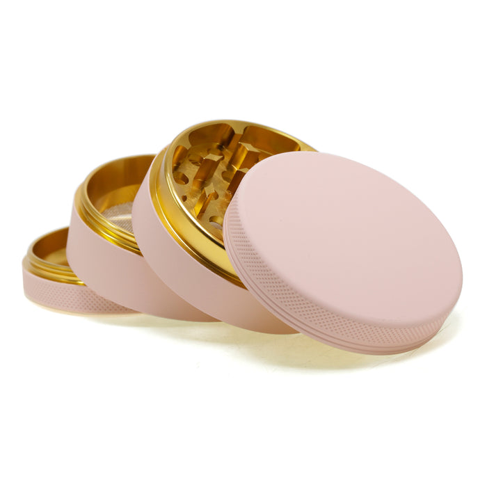 4 Layers Inner Golden Aluminum Alloy Outer Rubber Paint Weed Grinder-Light-Pink