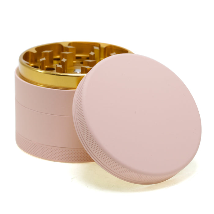 4 Layers Inner Golden Aluminum Alloy Outer Rubber Paint Weed Grinder-Light-Pink