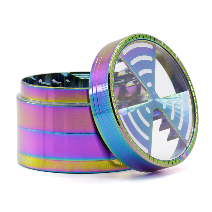 4 Part Zinc Alloy 63MM Ice Blue Signal Tooth Transparent Cover Herb Grinder