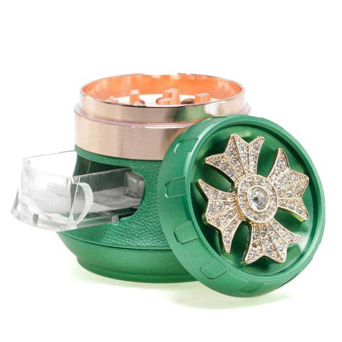 4 Piece With Drill Design Drawer Chamfer 63MM Large Capacity Herb Grinder-Green