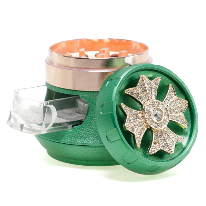 4 Piece With Drill Design Drawer Chamfer 63MM Large Capacity Herb Grinder-Green